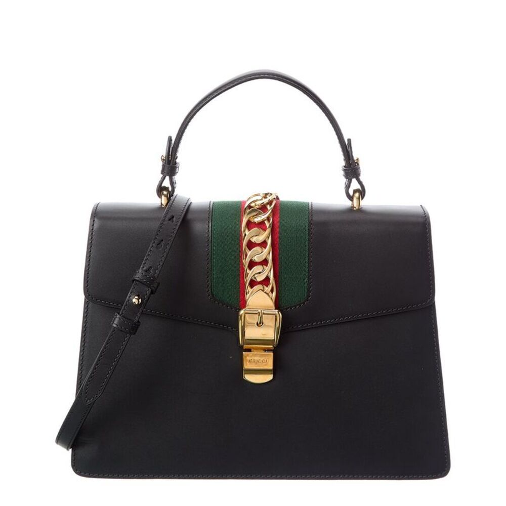 Gucci Black Calf Leather Medium Sylvie Top Handle (Authentic Pre-Loved)